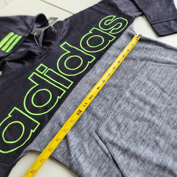 NWT Adidas Charcoal Gray Green Logo Pullover Fleece Hoodie Kids M (10-12) - Picture 5 of 8